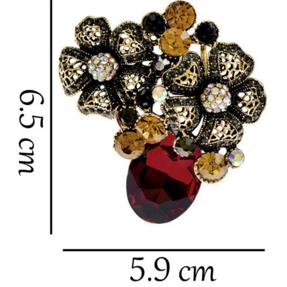 Flower Shape Crystal Decorated Brooch - Picture 3 of 3